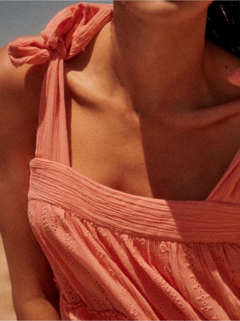 Sezane Oriane Peach Tie-Shoulder Mini Dress - Picture 4 of 8